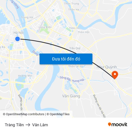 Tràng Tiền to Văn Lâm map