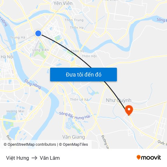 Việt Hưng to Văn Lâm map