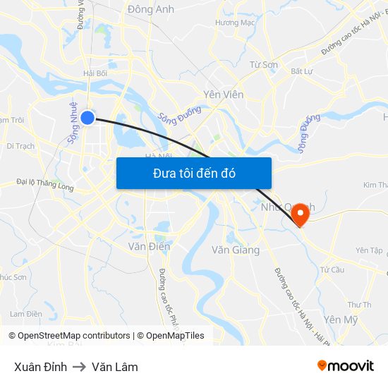 Xuân Đỉnh to Văn Lâm map