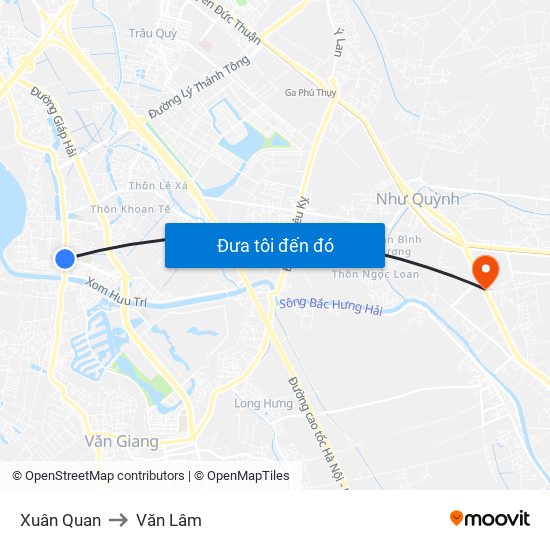 Xuân Quan to Văn Lâm map