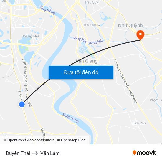 Duyên Thái to Văn Lâm map