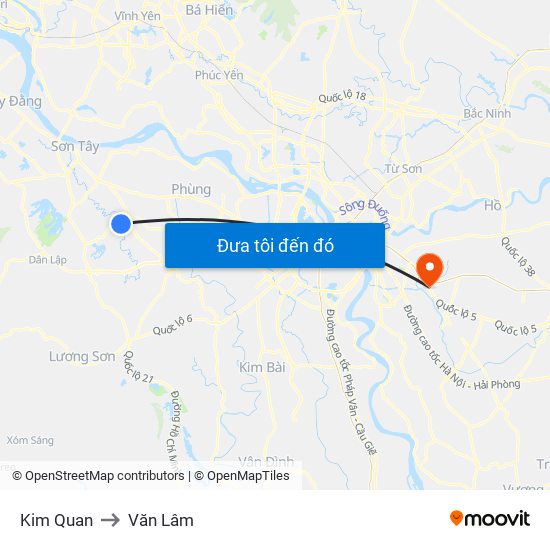 Kim Quan to Văn Lâm map