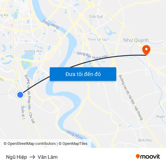 Ngũ Hiệp to Văn Lâm map