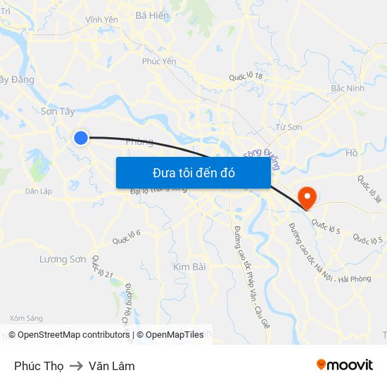 Phúc Thọ to Văn Lâm map