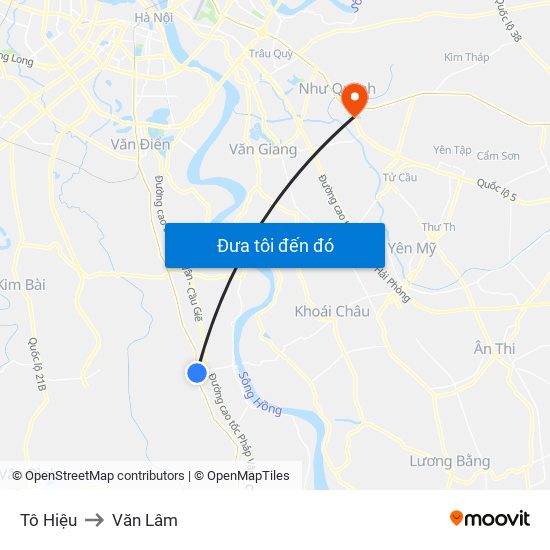 Tô Hiệu to Văn Lâm map