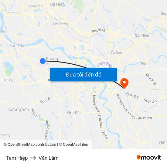 Tam Hiệp to Văn Lâm map