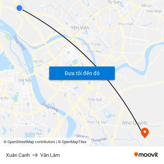 Xuân Canh to Văn Lâm map