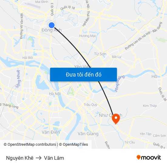 Nguyên Khê to Văn Lâm map