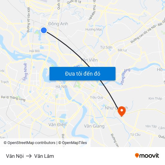 Vân Nội to Văn Lâm map