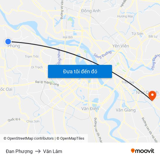 Đan Phượng to Văn Lâm map