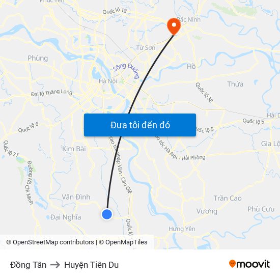 Đồng Tân to Huyện Tiên Du map