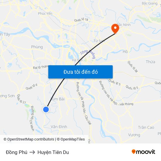 Đồng Phú to Huyện Tiên Du map