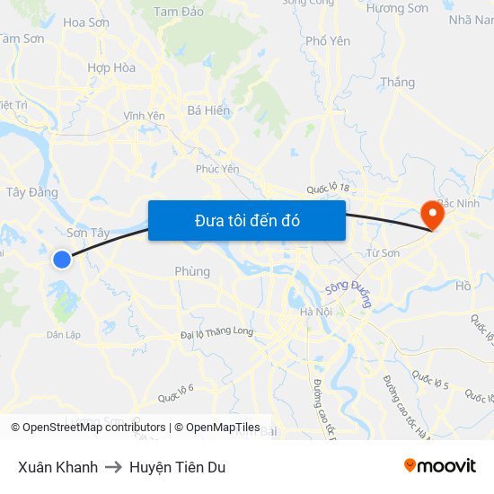Xuân Khanh to Huyện Tiên Du map