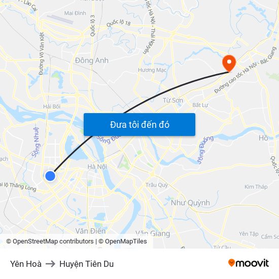 Yên Hoà to Huyện Tiên Du map