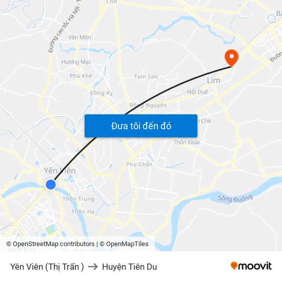 Yên Viên (Thị Trấn ) to Huyện Tiên Du map