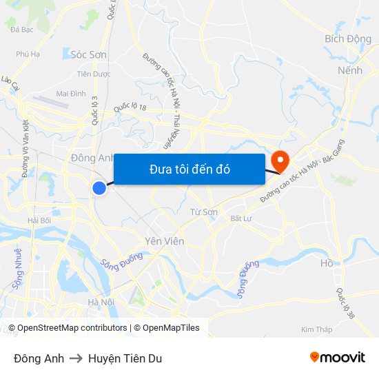 Đông Anh to Huyện Tiên Du map