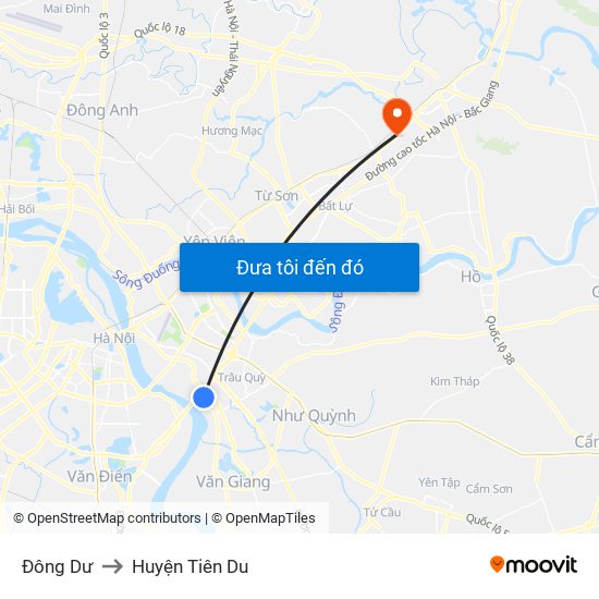 Đông Dư to Huyện Tiên Du map