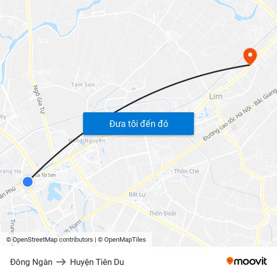 Đông Ngàn to Huyện Tiên Du map