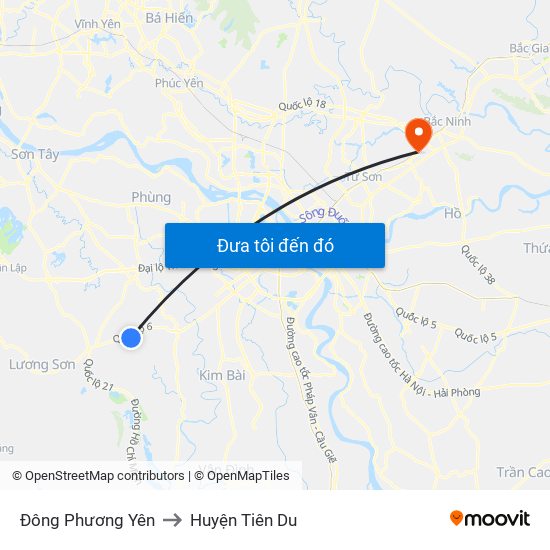 Đông Phương Yên to Huyện Tiên Du map