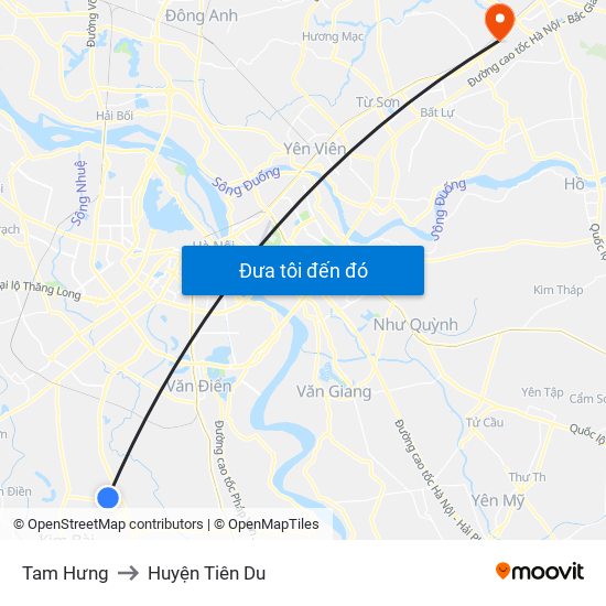 Tam Hưng to Huyện Tiên Du map