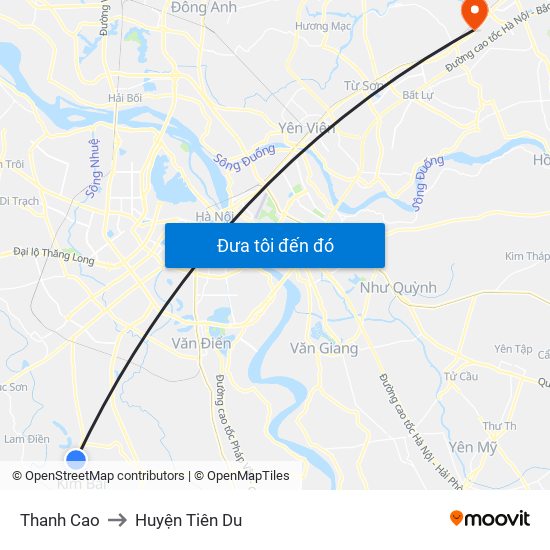 Thanh Cao to Huyện Tiên Du map