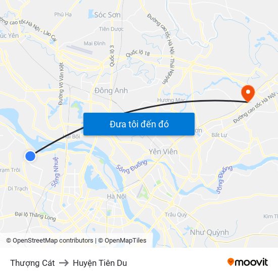 Thượng Cát to Huyện Tiên Du map