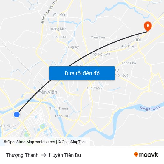 Thượng Thanh to Huyện Tiên Du map
