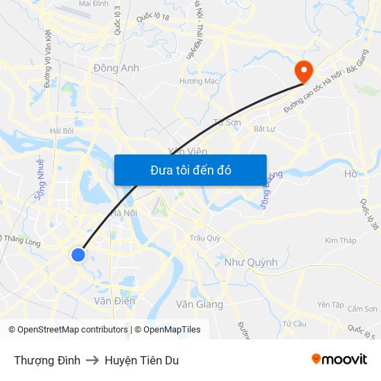 Thượng Đình to Huyện Tiên Du map