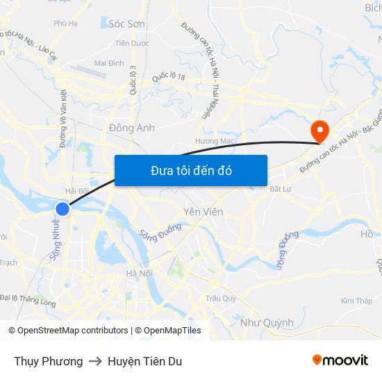 Thụy Phương to Huyện Tiên Du map