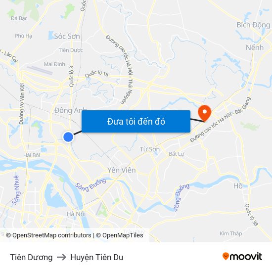 Tiên Dương to Huyện Tiên Du map