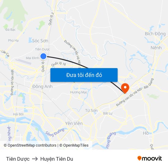 Tiên Dược to Huyện Tiên Du map