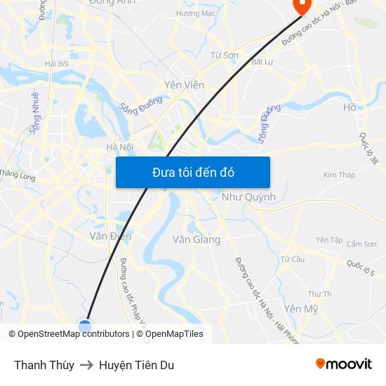 Thanh Thùy to Huyện Tiên Du map
