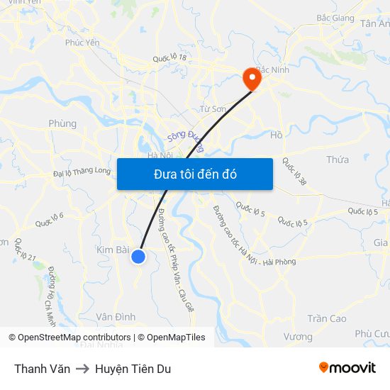 Thanh Văn to Huyện Tiên Du map