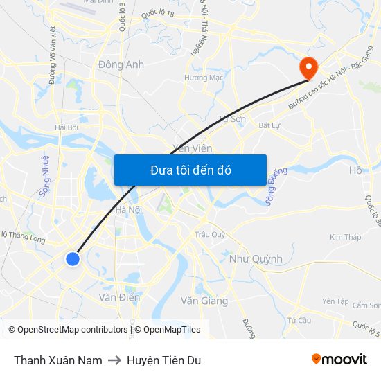 Thanh Xuân Nam to Huyện Tiên Du map