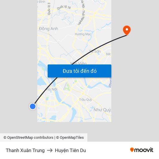 Thanh Xuân Trung to Huyện Tiên Du map
