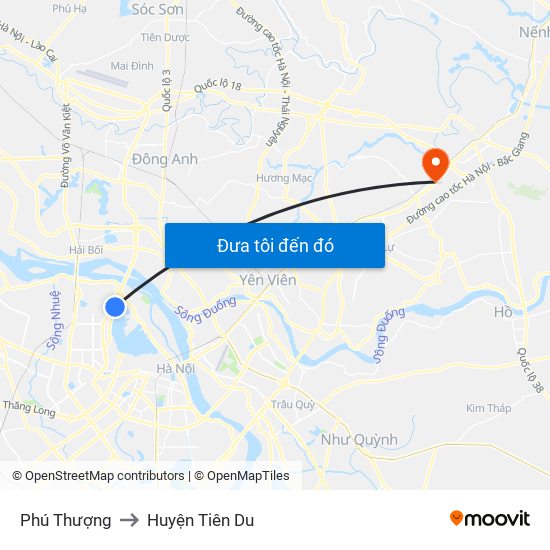 Phú Thượng to Huyện Tiên Du map