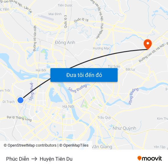 Phúc Diễn to Huyện Tiên Du map