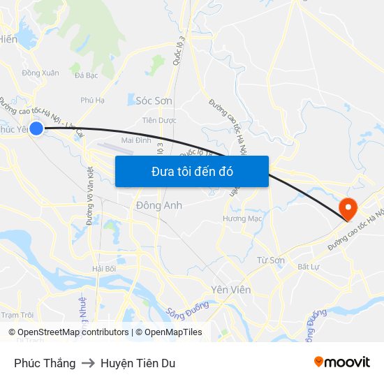 Phúc Thắng to Huyện Tiên Du map