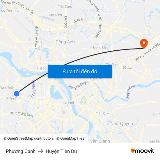 Phương Canh to Huyện Tiên Du map