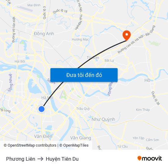 Phương Liên to Huyện Tiên Du map