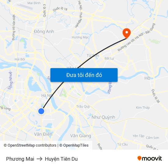 Phương Mai to Huyện Tiên Du map