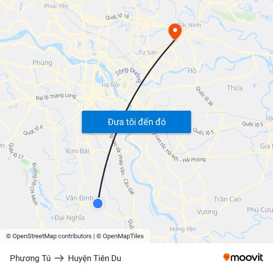 Phương Tú to Huyện Tiên Du map