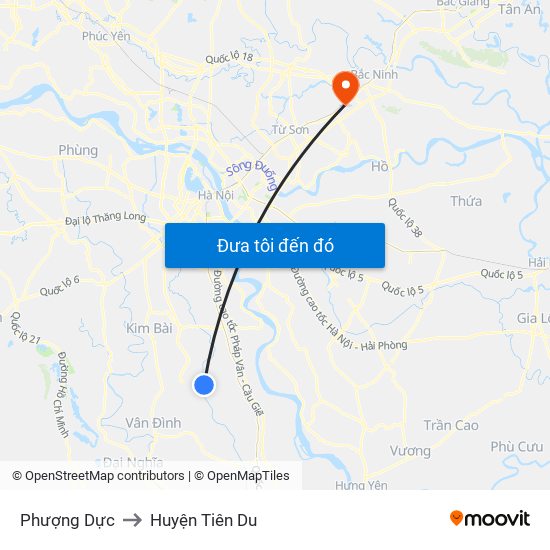 Phượng Dực to Huyện Tiên Du map