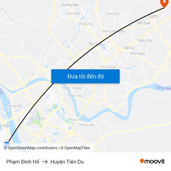 Phạm Đình Hổ to Huyện Tiên Du map
