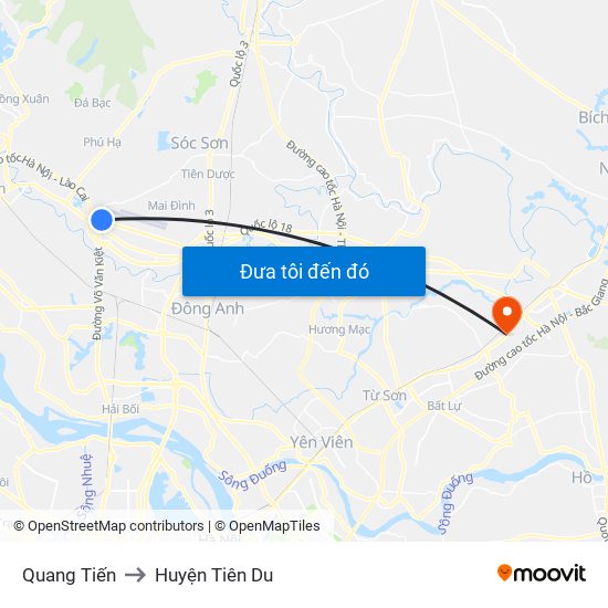 Quang Tiến to Huyện Tiên Du map