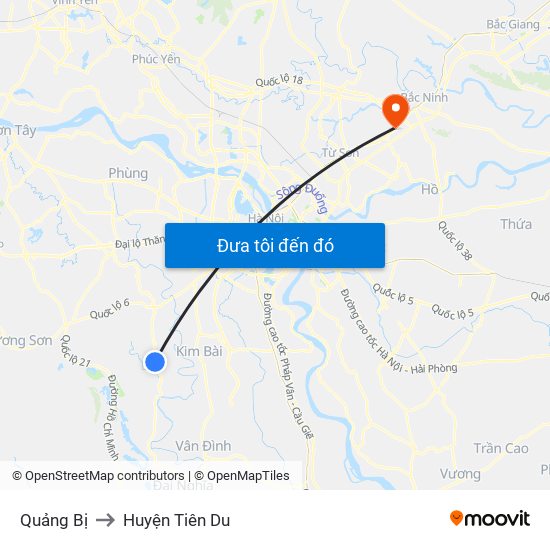 Quảng Bị to Huyện Tiên Du map