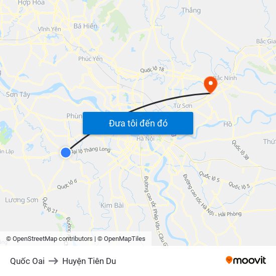 Quốc Oai to Huyện Tiên Du map