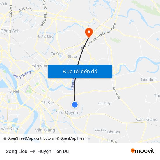 Song Liễu to Huyện Tiên Du map