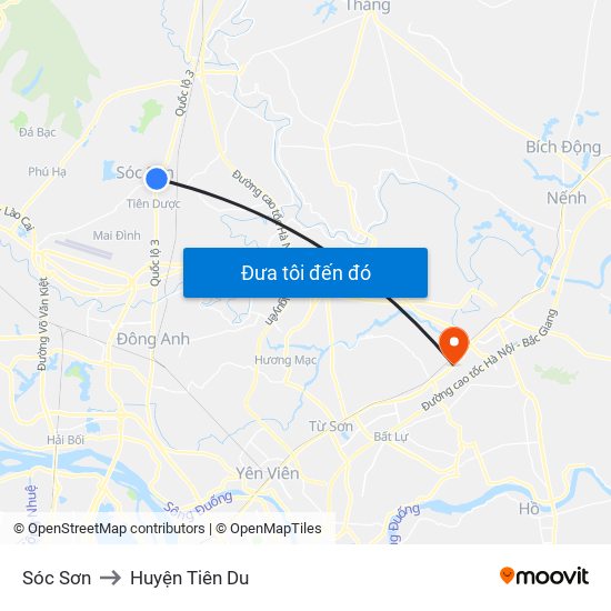 Sóc Sơn to Huyện Tiên Du map