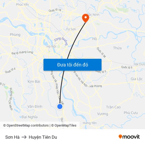 Sơn Hà to Huyện Tiên Du map